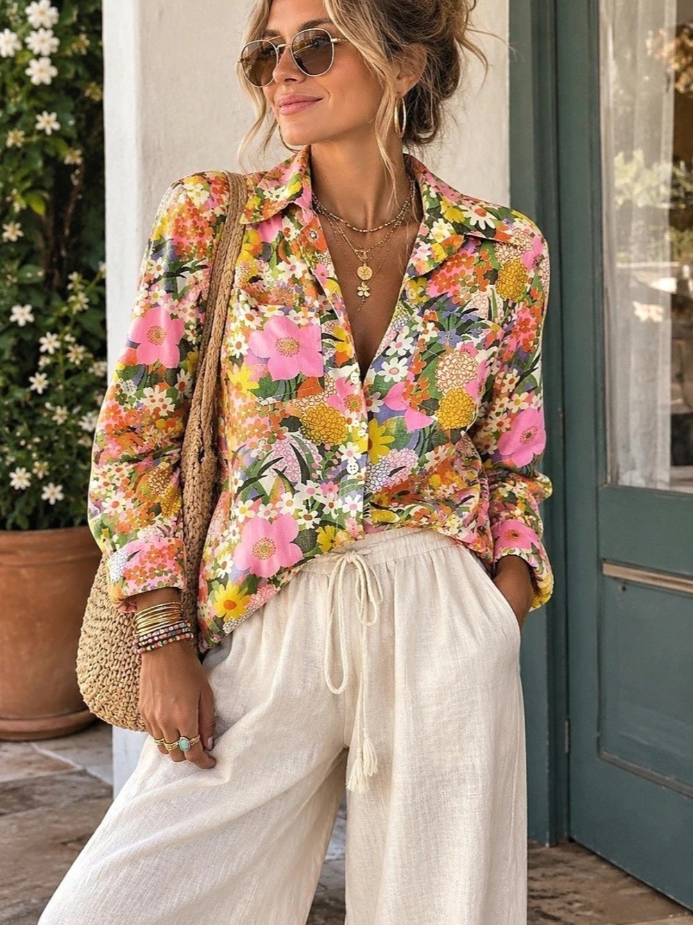 Vintage 70s Psychedelic Neon Floral Button Up Shirt - Groovy Mod Statement Top
